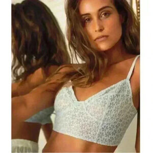 Free People Intimately Lele Longline Bra Light Blue Corset Bralette Size Small